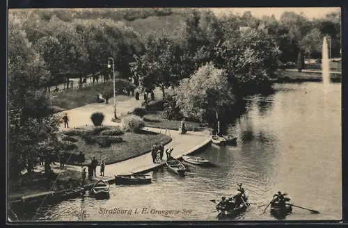 AK Strassburg i. E., Boote auf dem Orangerie-See