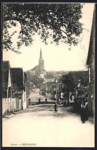 AK Mietesheim /Alsace, Vue sur l`église et la rue principale