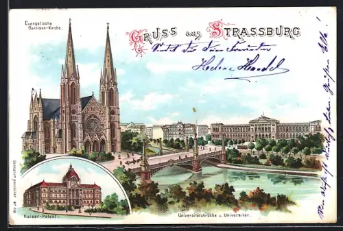 AK Strassburg, Kaiser-Palast, Evangelische Garnison-Kirche