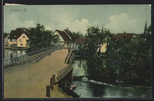 AK Erstein i. E., Vue du pont et des maisons au bord de la rivière