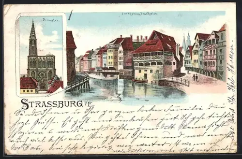 Lithographie Strassburg i. E., Münster, Im kleinen Franrkreich