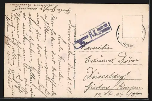 AK Saar-Buckenheim /Els., Flusspartie im Ort, Storchennest