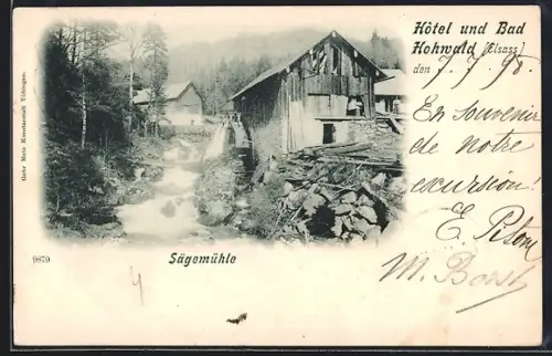 AK Hohwald /Elsass, Partie an der Sägemühle