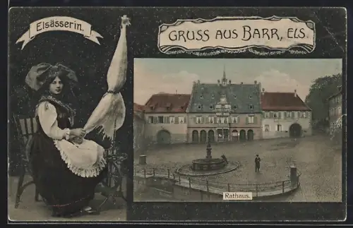 AK Barr /Els., Rathaus, Elsässerin in Tracht