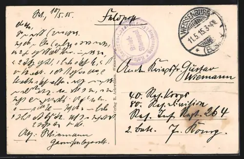 AK Weissenburg i. Els., Garnison-Lazarett am Barfüsserplatz mit versammelten Soldaten