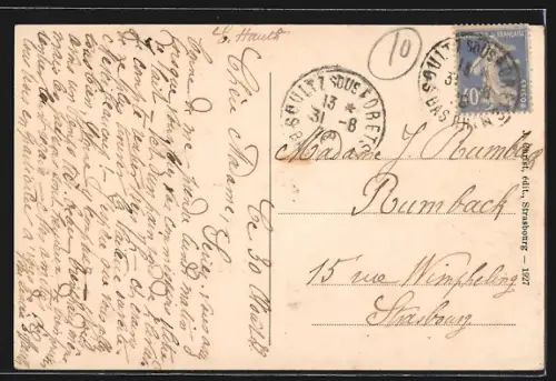 AK Soultz-sous-Forêts /Bas-Rhin, Église catholique et Rue Barons de Baudé