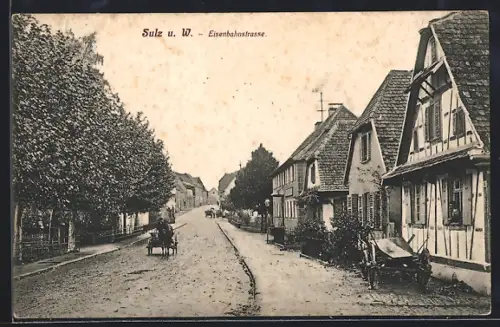 AK Sulz u. W., Eisenbahnstrasse mit Pferdekutsche