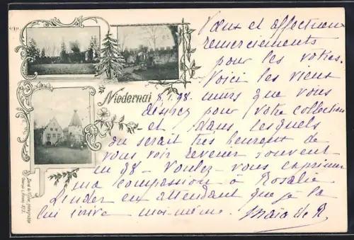 AK Niedernai, Illustrations florales avec scènes villageoises