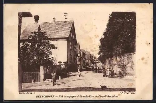 AK Betschdorf, Nid de cigogne et Grande-Rue de Ober-Betschdorf