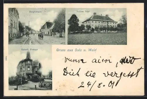 AK Sulz u. Wald, Hauptstrasse, Schloss Petri, Kaiserliches Postamt