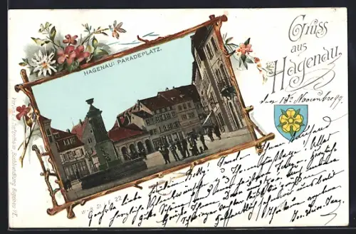 AK Hagenau, Paradeplatz, Wappen
