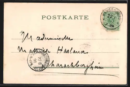 Lithographie Wangenburg, Ortsansicht mit Ruine