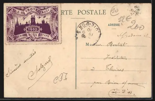 AK Troyes, Vue prise de la Tour St-Pierre, Quartier bas, côté Est, Arrivée des Aéroplanes