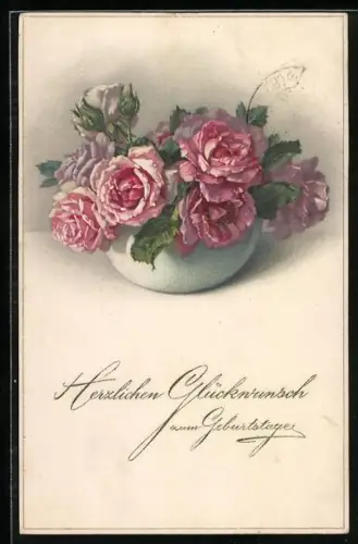 Künstler-AK Meissner & Buch (M&B) Nr. 2211: Bonne fête, Rosen in Vase