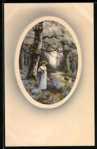 Künstler-AK Meissner & Buch (M&B) Nr. 1555: Frau im Kleid im Wald