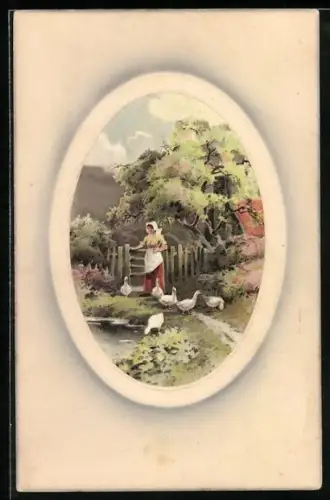 Künstler-AK Meissner & Buch (M&B): Gänsemagd am Tor