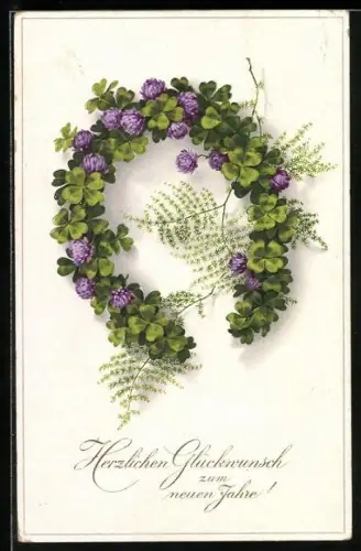 Künstler-AK Meissner & Buch (M&B) Nr. 2463: Hufeisen aus Kleeblättern, Neujahrsgruss