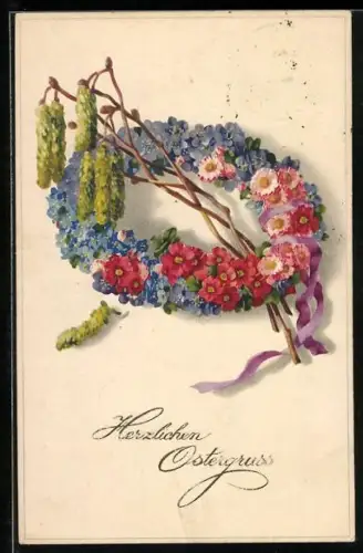 Künstler-AK Meissner & Buch (M&B) Nr. 2579: Ostergruss, Blumenkranz