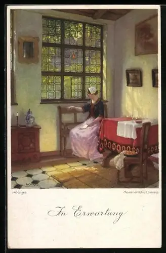 Künstler-AK Meissner & Buch (M&B) Nr. 02415: In Erwartung, Junge Frau sitzt am Fenster