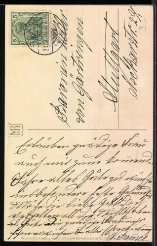 Künstler-AK Meissner & Buch (M&B) Nr. 1713: Rehe und Hirsch im verschneiten Wald