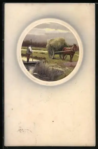 Künstler-AK Meissner & Buch (M&B) Nr.1527: Auf der Heimkehr, Pferd zieht Heuwagen