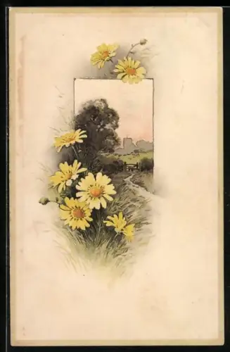 Künstler-AK Meissner & Buch (M&B) Nr. 1372: Gänseblümchen am Rand eines Weges