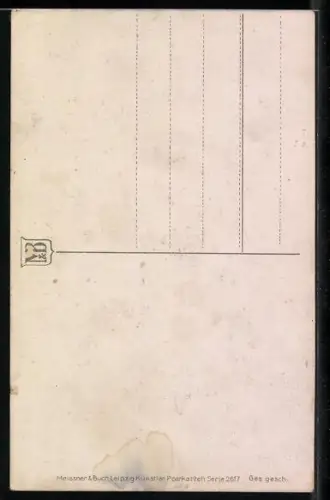 Künstler-AK Meissner & Buch (M&B) Nr. 2617: Die blaue Dame, Frau mit Rosenstrauss