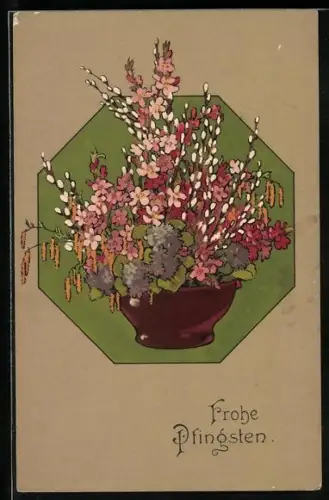 Künstler-AK Meissner & Buch (M&B) Nr. 1992: Schale mit Blumen, Pfingstgruss