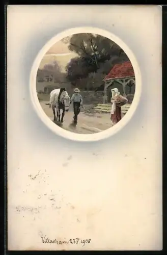 Künstler-AK Meissner & Buch (M&B) Nr. 1527: Bauer mit seinem Pferd