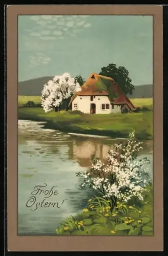 Künstler-AK Meissner & Buch (M&B) Nr. 1825: Landschaft mit Haus, Ostergruss