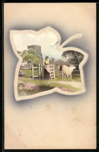 Künstler-AK Meissner & Buch (M&B) Nr. 1569: Bäuerin mit Kälbern
