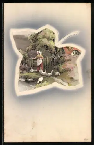 Künstler-AK Meissner & Buch (M&B) Nr. 1569: Gänsemagd am Tor