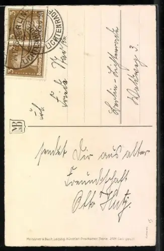 Künstler-AK Meissner & Buch (M&B) Nr. 2721: Vase mit Maiglöckchen, Geburtstagsgruss