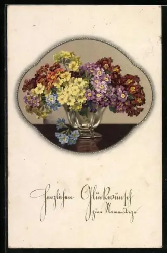 Künstler-AK Meissner & Buch (M&B) Nr. 2333: Vase mit Blumen, Glückwunsch zum Namenstag