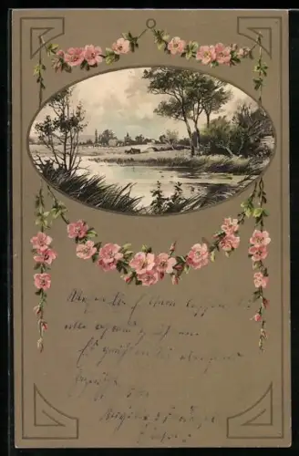 Künstler-AK Meissner & Buch (M&B) Nr.1397: Landschaftsidyll mit Ortsansicht