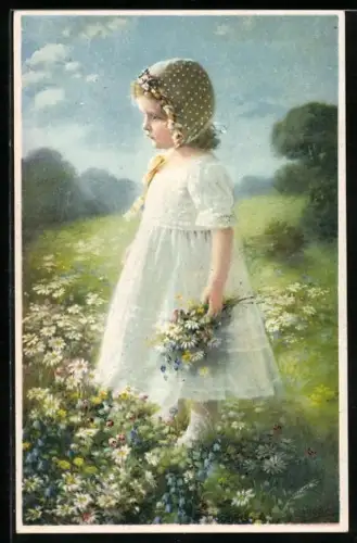 Künstler-AK Meissner & Buch (M&B) Nr.: 02422, Margaretchen auf der Blumenwiese