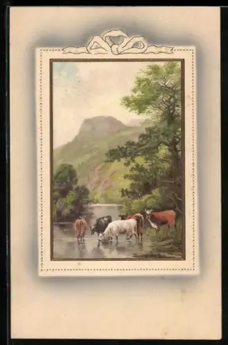 Künstler-AK Meissner & Buch (M&B) Nr. 1694: Rinder am Ufer