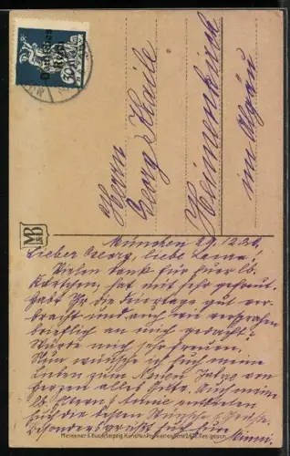 Künstler-AK Meissner & Buch (M&B) Nr. 2471: Mädchen mit Blumenstrauss, Neujahrsgruss