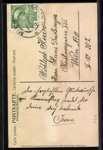 Künstler-AK Meissner & Buch (M&B) Nr. 1404: Hirsch und Hirschkuh am Ufer