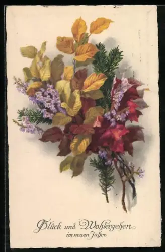 Künstler-AK Meissner & Buch (M&B) Nr.: 2303, Herbstgesteck mit verlaubtem Blatt