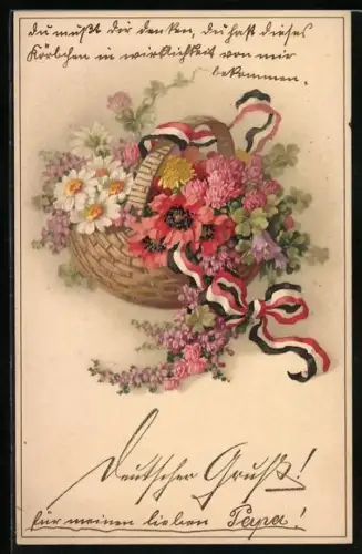 Künstler-AK Meissner & Buch (M&B) Nr. 2168: Sommerliche Blumen mit Schleife in Nationalfarben