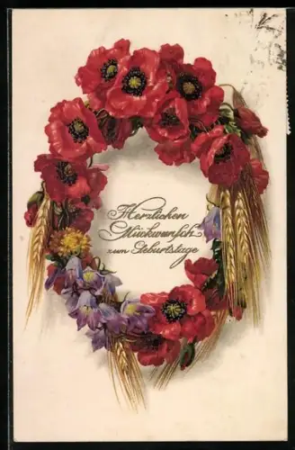 Künstler-AK Meissner & Buch (M&B) Serie 2290: Kranz aus Mohn, Korn und Glockenblumen