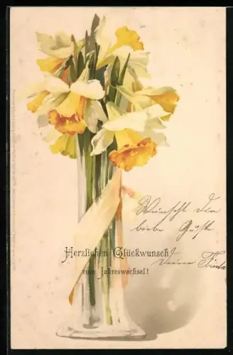 Künstler-AK Meissner & Buch (M&B) Nr. 1175: schöne Narzissen in einer edlen Blumenvase