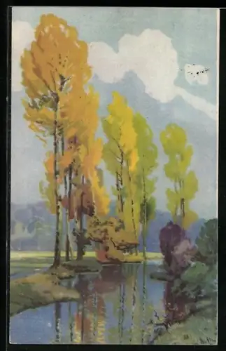 Künstler-AK Meissner & Buch (M&B) Nr. 2488: Flusspartie im Herbst