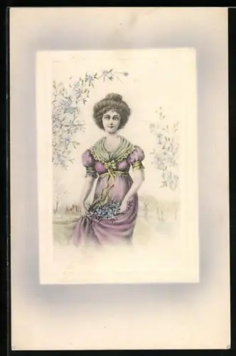 Künstler-AK V.K., Vienne Nr. 4038: Junge Dame mit gesammelten Blüten