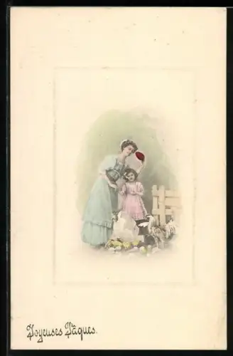 Künstler-AK V.K., Vienne Nr. 4169: Mutter und Kind, Osterküken u. -eier, Ostergruss