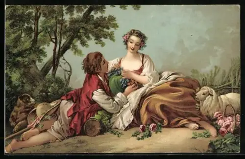 Künstler-AK Stengel & Co. Nr.29248: Die Schäferin mit den Blumen