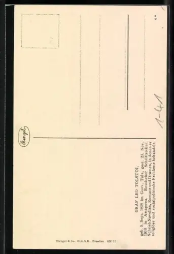 AK Portrait des Dichter Leo Graf Tolstoi