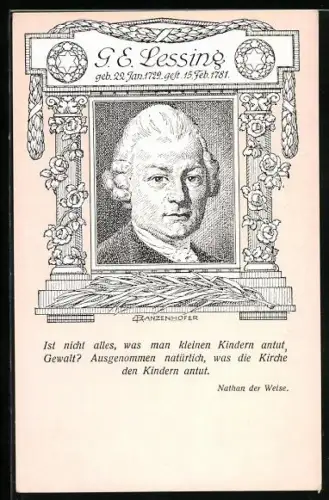 Künstler-AK Porträt Gotthold Ephraim Lessing, Dichter