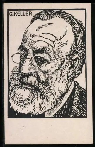 Künstler-AK Kunst und Leben, Gottfried Keller, Kopfportrait